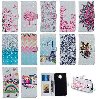 3D Colored Painting Side Flip Shockproof PU Leather + Soft TPU Picture Frame with Card Slots Magnetic Buckle and Stand Wallet Protective Case for Samsung Galaxy J4 2018
