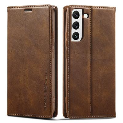 For Samsung Galaxy S21 FE Magnetic Closure Anti-Theft Brush Protection PU Leather Phone Case 
