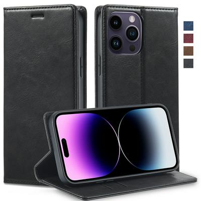 For iPhone 14 Pro Magnetic Closure Anti-Theft Brush Protection PU Leather Phone Case 