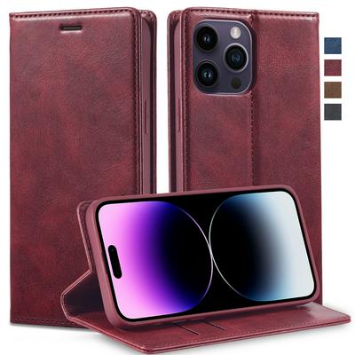 LC.IMEEKE For iPhone 14 Pro Max Magnetic Closure Anti-Theft Brush Protection PU Leather Phone Case 