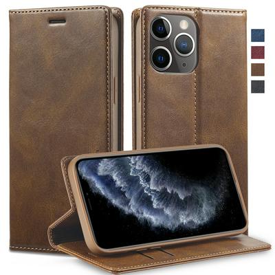 For iPhone 11 Pro Magnetic Closure Anti-Theft Brush Protection PU Leather Phone Case 
