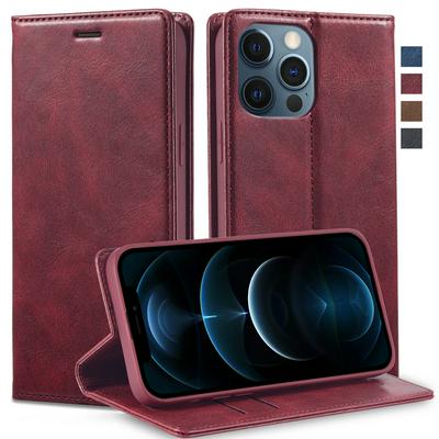 For iPhone 12 Pro Max Magnetic Closure Anti-Theft Brush Protection PU Leather Phone Case 