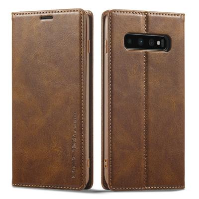 For Samsung Galaxy S10 Magnetic Closure Anti-Theft Brush Protection PU Leather Phone Case 