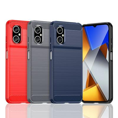 For Xiaomi Poco M4 5G Carbon Fiber Drawing Series Scratch Resistant Shock Absorption Soft TPU Back Cover Case