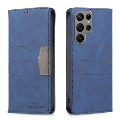 For Samsung S23 Ultra Stitching Color Magnetic Attraction PU Leather Wallet Phone Case with Stand &Card Slots 