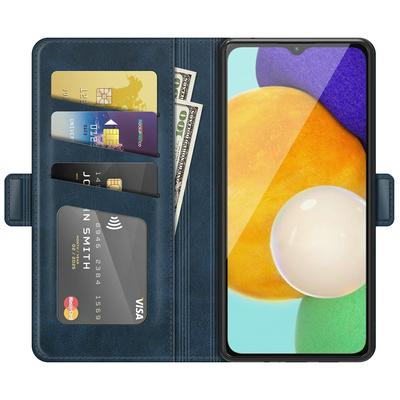 For Samsung Galaxy A04S Double Buckle Wallet Style Folio Flip Leather Case with Stand and Card Slots Function