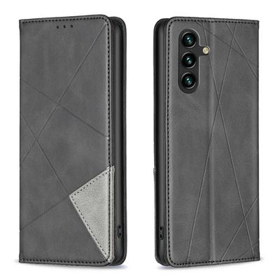 For Samsung Galaxy A14 5G Stitching Rhombus Pattern Folio Flip PU Leather Wallet Phone Case