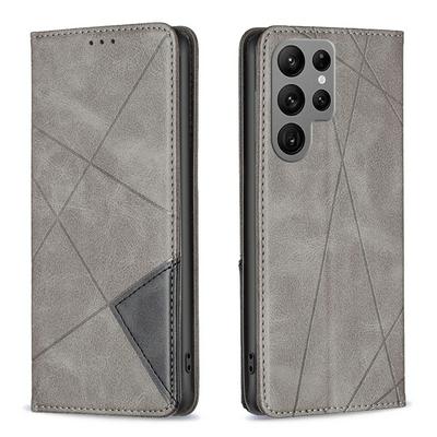 For Samsung Galaxy S23 Ultra Stitching Rhombus Pattern Folio Flip PU Leather Wallet Phone Case