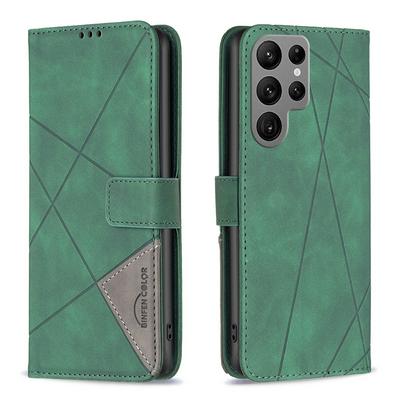 For Samsung S22 Stitching Rhombus Pattern PU Leather Wallet Phone Case with Stand &Card Slots