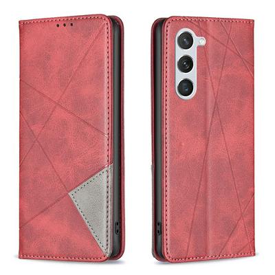 For Samsung Galaxy S23 Stitching Rhombus Pattern Folio Flip PU Leather Wallet Phone Case