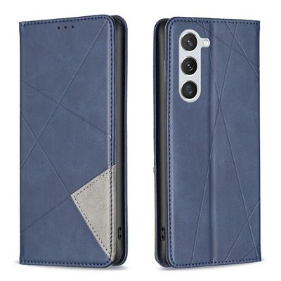 For Samsung Galaxy S23 Plus Stitching Rhombus Pattern Folio Flip PU Leather Wallet Phone Case