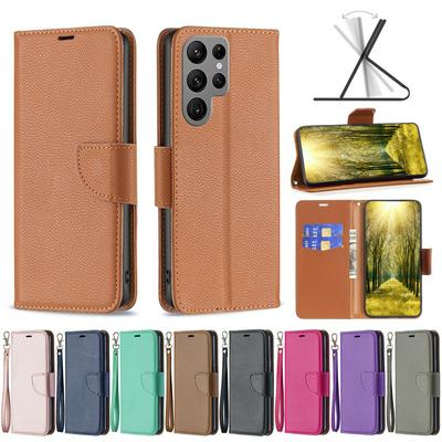 For Samsung Galaxy S23 Ultra Solid Color Lychee Pattern Flip Leather Case with Card Slots & Stand Function