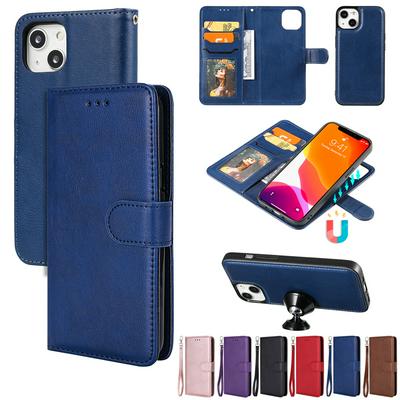 For iPhone 14 Plus  Solid Color Detachable 2 in 1 Strong Magnetic PU Leather Phone Case