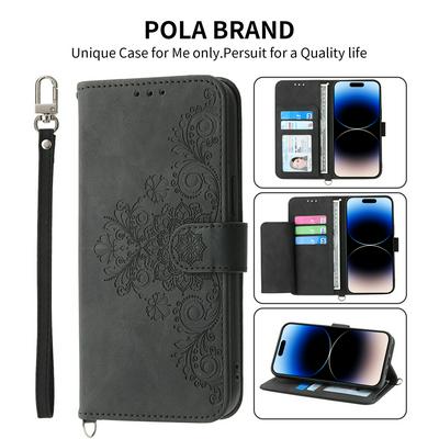 For iPhone 15 Pro Max Embossed Skin Feel Scratch Resistant PU Leather Wallet Phone Case