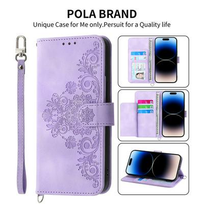 For iPhone 15 Embossed Skin Feel Scratch Resistant PU Leather Wallet Phone Case