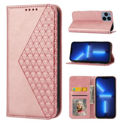 For iPhone 14 Pro Rhombus  Strong Magnetic Closure Shockproof Flip Leather Case