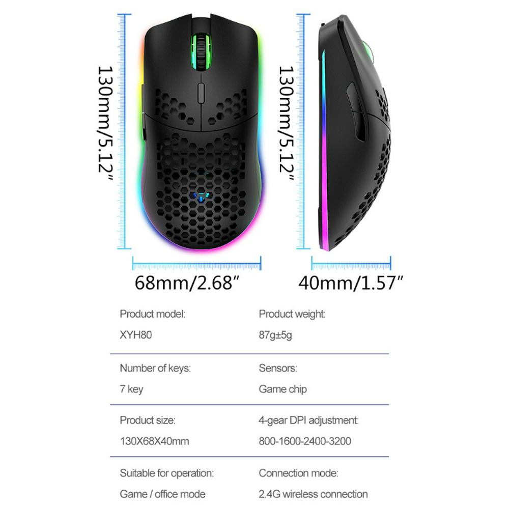 XYH80 Hollow-out Honeycomb 2.4GHz Wireless Gaming Mouse 4 Gear 3200 DPI ...