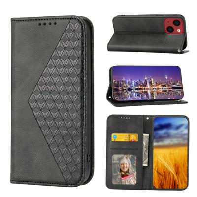 For iPhone 14 Rhombus  Strong Magnetic Closure Shockproof Flip Leather Case