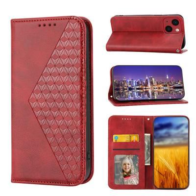 For iPhone 14 Plus Rhombus  Strong Magnetic Closure Shockproof Flip Leather Case