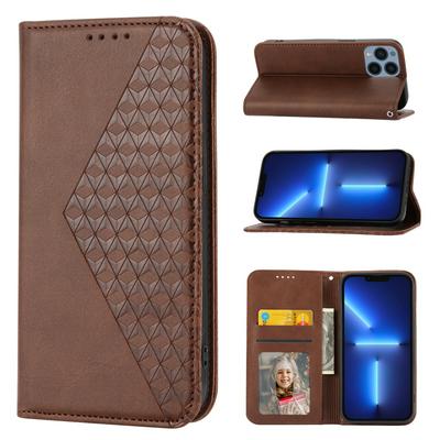 For iPhone 14 Pro Max Rhombus  Strong Magnetic Closure Shockproof Flip Leather Case
