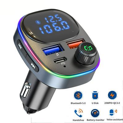 BC82 7 Colors Car FM Transmitter Bluetooth MP3 Stereo Player Wireless Handsfree Car Kit 20W PD Type-c+QC3.0 Quick Charge
