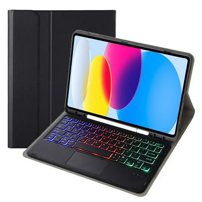 A10B-AS for iPad 10.9 (2022) Pen Slot Design Leather + TPU Tablet Stand Cover + Detachable Backlit Bluetooth Keyboard with Touchpad