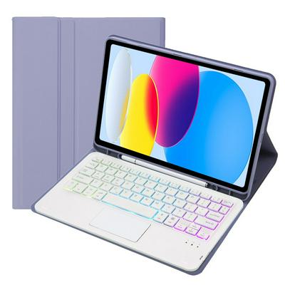 A10B-AS for iPad 10.9 (2022) Leather + TPU Pen Slot Design Tablet Protective Shell Foldable Stand Cover with Touchpad Bluetooth Keyboard