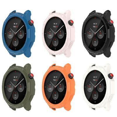For Huami Amazfit GTR 4 46mm Rugged Protective Case Soft TPU Half Protective Bumper Frame Cover with Dial Plate