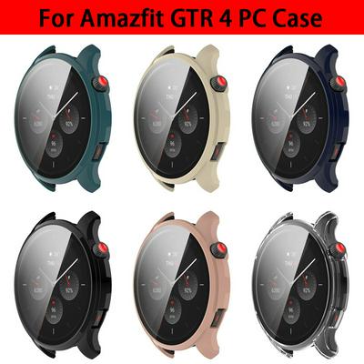 For Huami Amazfit GTR 4 46mm Full Coverage Hard PC Case with Tempered Glass Screen Protector Touch Sensitive HD Bumper Protective Cover