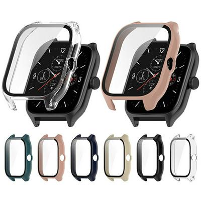 For Huami Amazfit GTS 4 Hard PC Case with Tempered Glass Screen Protector Scratch Resistant Overall Protective Cover 