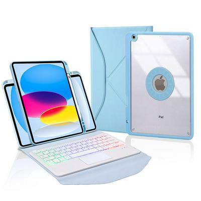 Z10B-AS For iPad Generation 10 10.9 2022 pen slot triangle rear support transparent shell with touch control and backlight split Bluetooth keyboard leather case