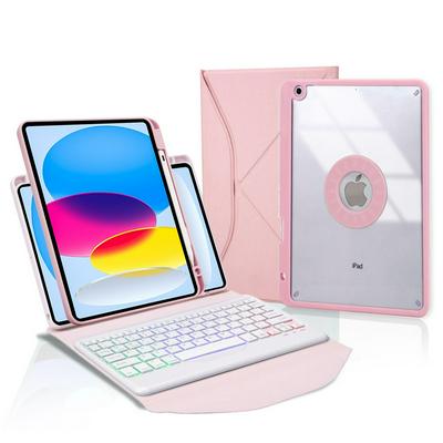 Z10BS For iPad 10 generation 10.9 2022 pen slot triangle rear support transparent case tricolor backlight separable Bluetooth keyboard leather case