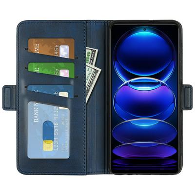 For Redmi note 12 Pro Double Buckle Wallet Style Folio Flip Leather Case with Stand and Card Slots Function