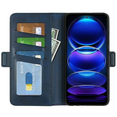 For Redmi note 12 Double Buckle Wallet Style Folio Flip Leather Case with Stand and Card Slots Function
