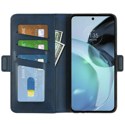 For Motorola G72 ultra Double Buckle Wallet Style Folio Flip Leather Case with Stand and Card Slots Function