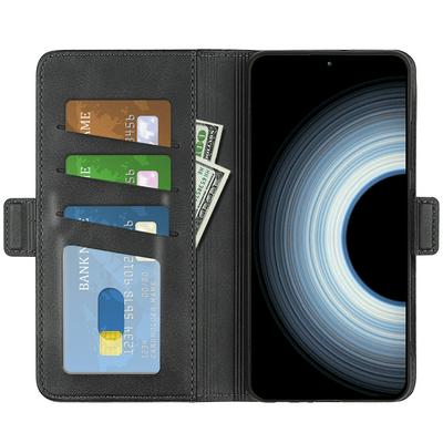 For Xiaomi 12T/12T Pro/Redmi K50 ultra Double Buckle Wallet Style Folio Flip Leather Case with Stand and Card Slots Function