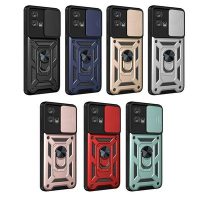 Motorola Edge 30 Fusion Ring Holder Kickstand Camera Slide Cover Design PC + TPU Phone Back Cover Case