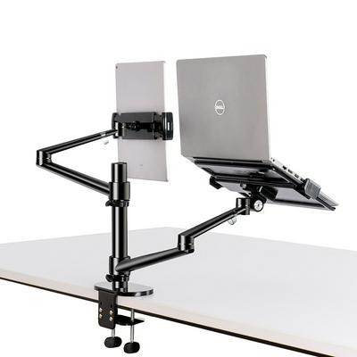 OL-3T Aluminum 3 in 1 Height Adjustable Desktop Dual Arm 17-32 inch Monitor Holder+10-17 inch Laptop Stand +14 inch Tablet Mount