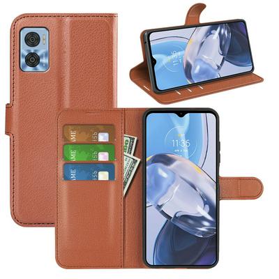 For Motorola E22/E22i  Lychee Pattern Folio Flip Leather Case with Stand and Card Slots Function