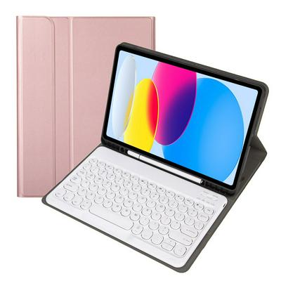 YA10B for iPad 10.9 (2022) Pen Slot Design Leather + TPU Tablet Shockproof Stand Cover with Round Keys Bluetooth Keyboard 