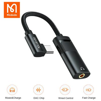Mcdodo CA-1880 60W PD Fast Charging Audio Type C to 3.5mm Earphone Jack DAC Adapter for iPad Huawei Mate 40 Oneplus 7T Pro Aux Converter