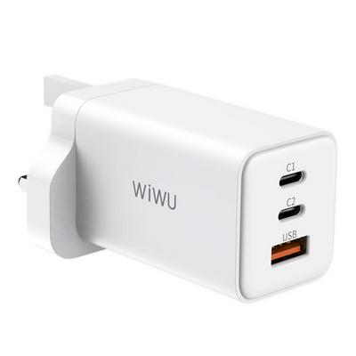 WIWU X-TR-259 UK Plug 65W USB A+Dual USB C Wall Charger 3 Port GaN Fast Wall Charger Power Adapter for Laptop Cell Phone Game Console and Other Devices