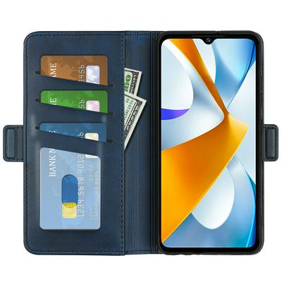 For Xiaomi POCO C40 Double Buckle Wallet Style Folio Flip Leather Case with Stand and Card Slots Function
