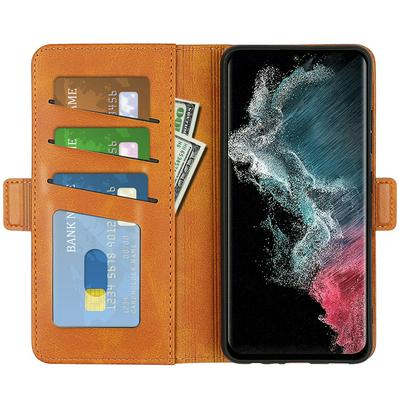 For Samsung Galaxy S23 ultra Double Buckle Wallet Style Folio Flip Leather Case with Stand and Card Slots Function