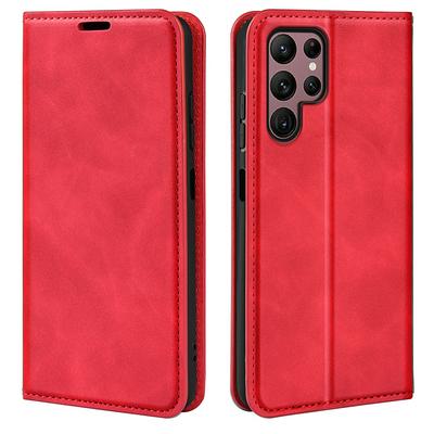 For Samsung Galaxy S23 ultra Skin Feel Magnetic Attraction Flip Leather Wallet Case with Card Slot and Stand