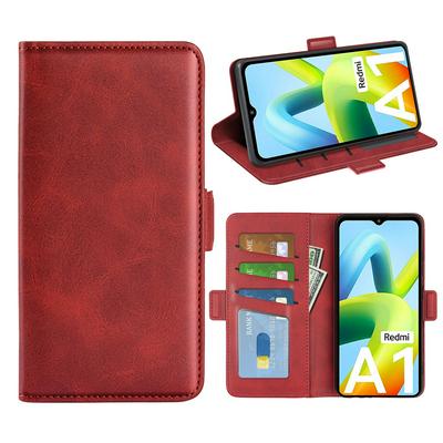 For Redmi A1 4G Double Buckle Wallet Style Folio Flip Leather Case with Stand and Card Slots Function