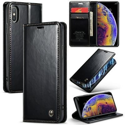 For iPhone Xs Max Crazy Horse Pattern Shockproof PU Leather Phone Case