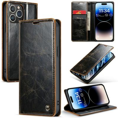 For iPhone 14 Pro Max Crazy Horse Pattern Shockproof PU Leather Phone Case
