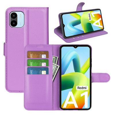 For Redmi A1 4G  Lychee Pattern Folio Flip Leather Case with Stand and Card Slots Function