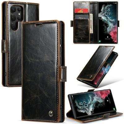 For Samsung Galaxy S22 Ultra Crazy Horse Pattern Shockproof PU Leather Phone Case